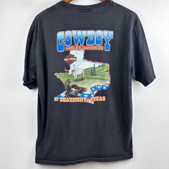 Harley Davidson Double Sided Graphic Shirt Cowboy Beaumont Texas - Picture 1 of 8